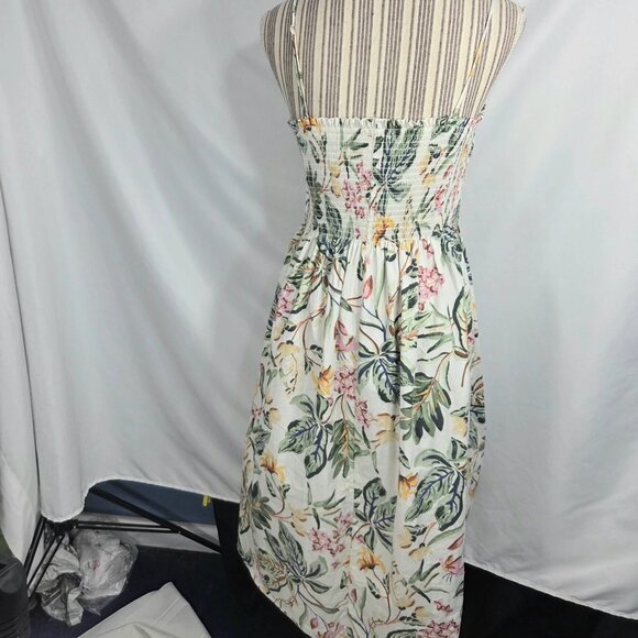 H&M White w/Multi Floral Print Removable Spaghetti Strap Smocked Top Dress Large - Picture 5 of 9